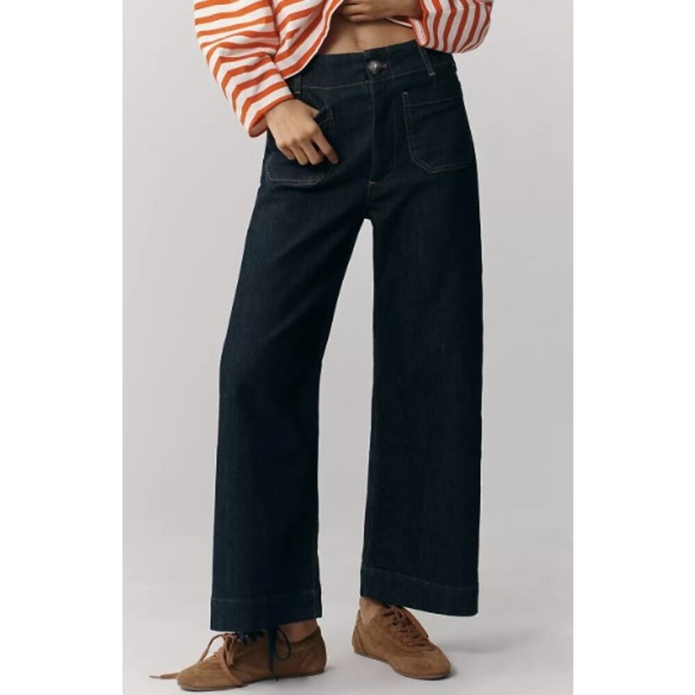 Anthropologie Maeve Women Size 30 Colette Wide-Leg Denim Crop Jeans High-Waist - Picture 7 of 16